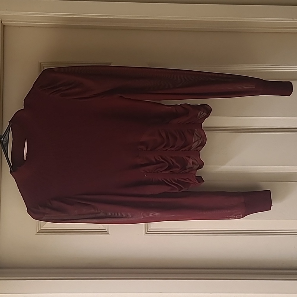 Crave fame ruched mesh sweater size L (juniors) burgundy